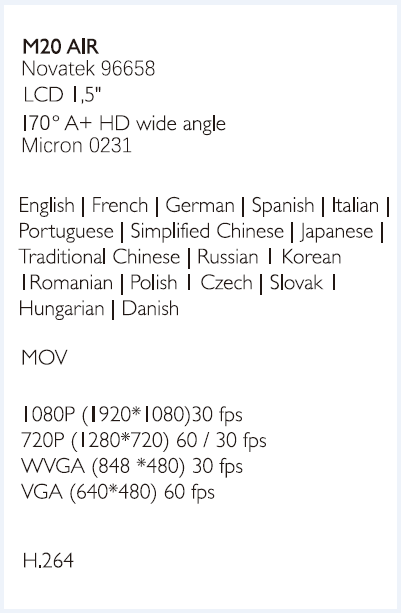 SJCAM M20 Air Specification